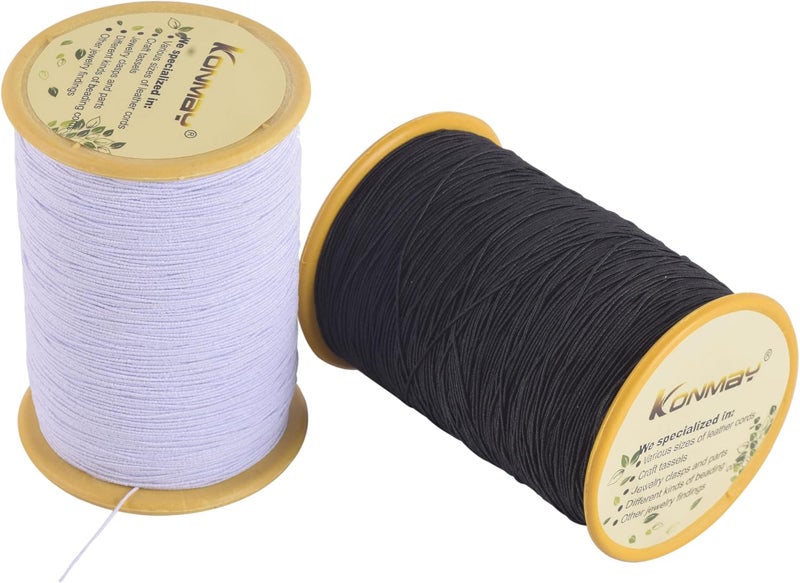 KONMAY Elastic Sewing Thread for Sewing Machine, 1100 Yards 0.5mm Black&White Elastic Sewing Thread for Shirring, Smocking, Gathering, Stretchy Strings for Bracelets - Image 1